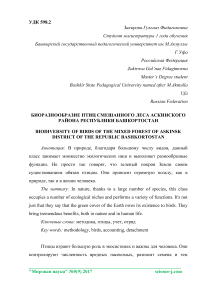 Биоразнообразие птиц смешанного леса Аскинского района Республики Башкортостан