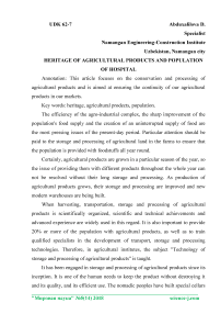 Heritage of agricultural products and population of hospital