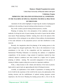 Improving the creation of pedagogical conditions in the teaching of special-training technical practices of wrestlers