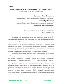 Ожирения у мелких домашних животных на фоне метаболического синдрома