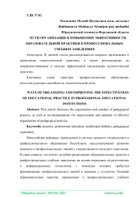 Пути организации и повышения эффективности образовательной практики в профессиональных учебных заведениях