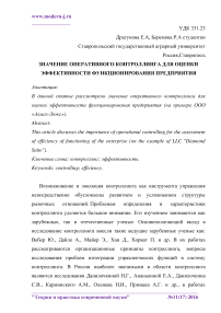 Значение оперативного контроллинга для оценки эффективности функционирования предприятия