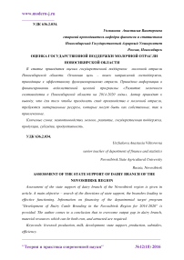 Оценка государственной поддержки молочной отрасли Новосибирской области