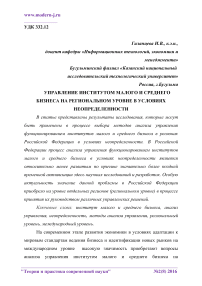 Управление институтом малого и среднего бизнеса на региональном уровне в условиях неопределенности