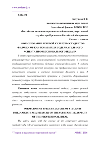 Формирование речевой культуры студентов-филологов как показателя содержательного аспекта профессионального идеала