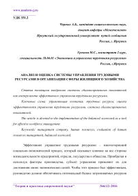 Анализ и оценка системы управления трудовыми ресурсами в организации сферы жилищного хозяйства