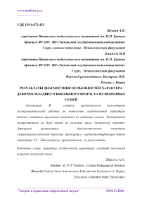 Результаты диагностики особенностей характера девочек младшего школьного возраста из неполных семей