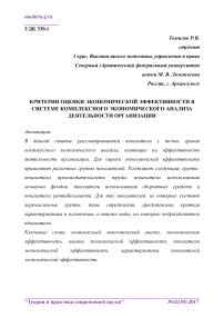 Критерии оценки экономической эффективности в системе комплексного экономического анализа деятельности организации