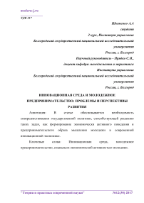 Инновационная среда и молодежное предпринимательство: проблемы и перспективы развития