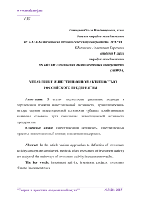 Управление инвестиционной активностью российского предприятия