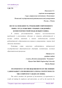 Несогласованность требований современного рынка труда и высших учебных заведений к компетентностной модели выпускника