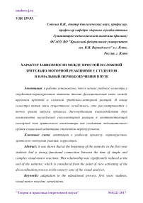 Характер зависимости между простой и сложной зрительно-моторной реакциями у студентов в начальный период обучения в вузе