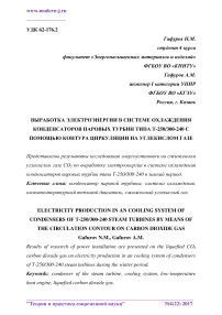 Выработка электроэнергии в системе охлаждения конденсаторов паровых турбин типа Т-250/300-240 с помощью контура циркуляции на углекислом газе