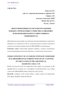 Энергоэффективность системы охлаждения конденсаторов паровых турбин типа К-1000-60/3000 с использованием контура циркуляции на сжиженном СО2