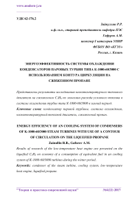 Энергоэффективность системы охлаждения конденсаторов паровых турбин типа К-1000-60/3000 с использованием контура циркуляции на сжиженном пропане