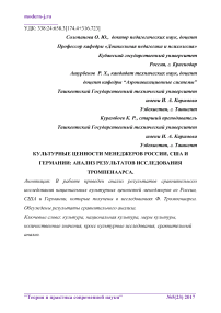 Культурные ценности менеджеров России, США и Германии: анализ результатов исследования Тромпенаарса