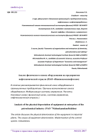 Анализ физического износа оборудования на предприятия нефтехимической отрасли (ПАО "Нижнекамскнефтехим)