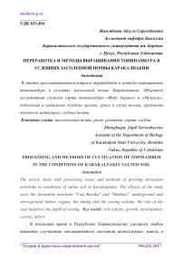 Переработка и методы выращивания топинамбура в условиях засоленной почвы Каракалпакии