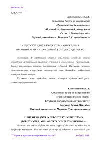 Аудит субсидий в бюджетных учреждения (на примере МБУ "Спортивный комплекс "Дружба")