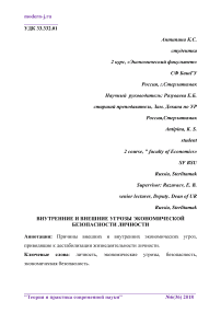 Внутренние и внешние угрозы экономической безопасности личности