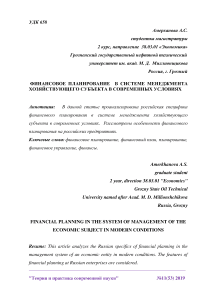 Финансовое планирование в системе менеджмента хозяйствующего субъекта в современных условиях