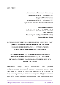 Самоанализ открытого мероприятия в детском саду (ООД по речевому развитию) как инструмент повышения ключевых профессиональных компетенций молодого воспитателя