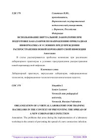 Использование виртуальной лаборатории при подготовке бакалавров по направлению прикладная информатика в условиях предупреждения распространения новой коронавирусной инфекции