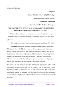 The hypotensive effect and tolerability taflopress in patients with open-angle glaucoma