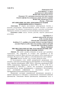 Организация анализа доходов и расходов экономического субъекта