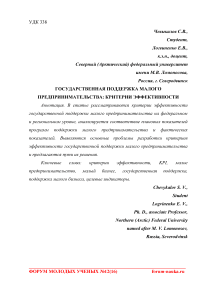 Государственная поддержка малого предпринимательства: критерии эффективности