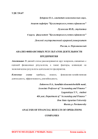 Анализ финансовых результатов деятельности предприятия