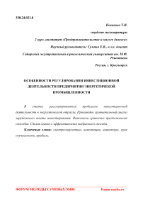 Особенности регулирования инвестиционной деятельности предприятия энергетической промышленности