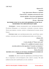 Значение и место малого предпринимательства в экономике Российской Федерации