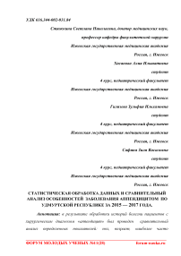 Статистическая обработка данных и сравнительный анализ особенностей заболевания аппендицитом по Удмуртской Республике за 2015 - 2017 года