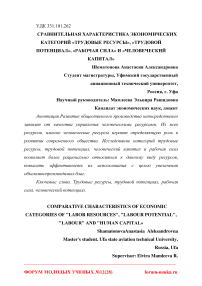 Сравнительная характеристика экономических категорий "трудовые ресурсы", "трудовой потенциал", "рабочая сила" и "человеческий капитал"