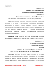 Управление структурой капитала предприятия