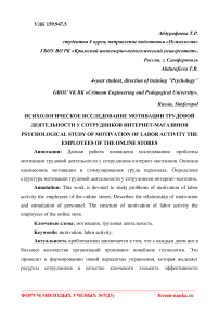 Психологическое исследование мотивации трудовой деятельности у сотрудников интернет-магазинов