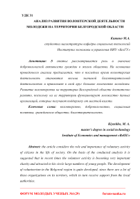 Анализ развития волонтерской деятельности молодежи на территории Белгородской области