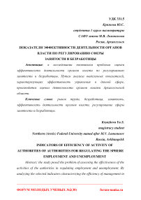 Показатели эффективности деятельности органов власти по регулированию сферы занятости и безработицы