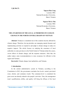 The awareness of the local authorities on climate change in the north central region of Vietnam