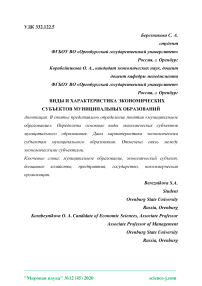 Виды и характеристика экономических субъектов муниципальных образований