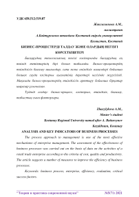 Бизнес-процестерді талдау жне оларды негізгі крсеткіштері