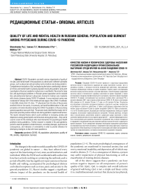 Quality of life and mental health in Russian general population and burnout among physicians during COVID-19 pandemic