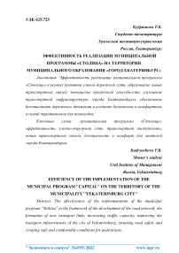 Эффективность реализации муниципальной программы "Столица" на территории муниципального образования "Город Екатеринбург"