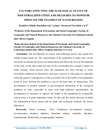 Factors affecting the ecological status of industrialized cities and measures to monitor them (on the example of Navoi region)