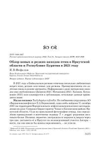 Обзор новых и редких находок птиц в Иркутской области и Республике Бурятия в 2021 году