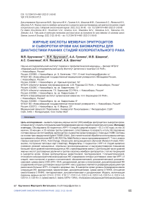 Жирные кислоты мембран эритроцитов и сыворотки крови как биомаркеры для диагностики ранних стадий колоректального рака