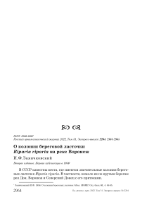 О колонии береговой ласточки Riparia riparia на реке Воронеж