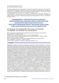 Кандидемия у онкологических больных: фенотипические и молекулярно-генетические характеристики резистентности к противогрибковым лекарственным средствам, гены факторов патогенности Candida spp.