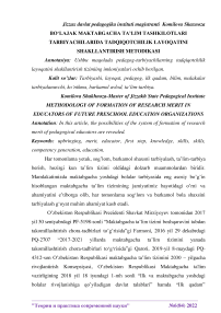 Bo‘lajak maktabgacha ta’lim tashkilotlari tarbiyachilarida tadqiqotchilik layoqatini shakllantirish metodikasi